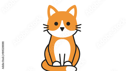 Adorable cartoon cat with a cheerful expression featuring bright orange fur and simple line art