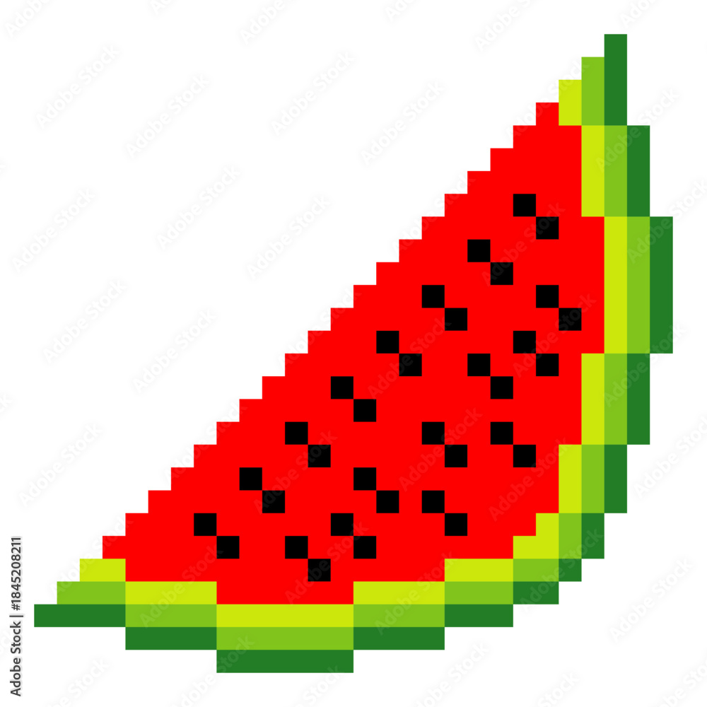 Fototapeta premium Watermelon slices with pixel art on a white background.