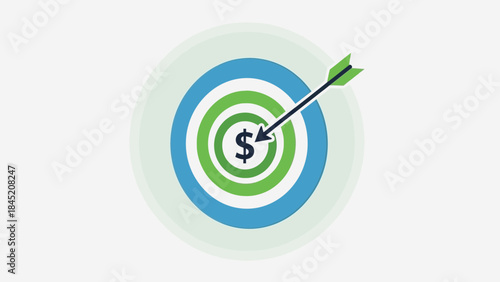 Business and finance concept illustrating targeted profit growth with an arrow hitting the dollar