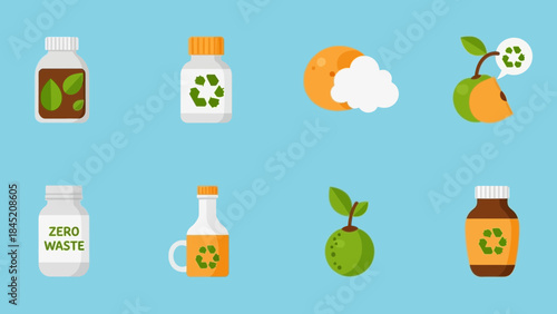 Collection of eco-friendly and sustainable product icons emphasizing environmental preservation