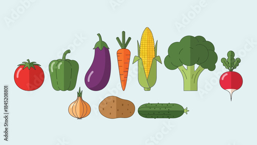 Colorful Illustration of Fresh Vegetables and Produce on Light Background