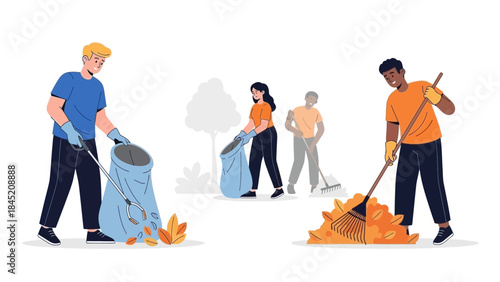 Community cleanup event focused on environmental preservation with diverse volunteers