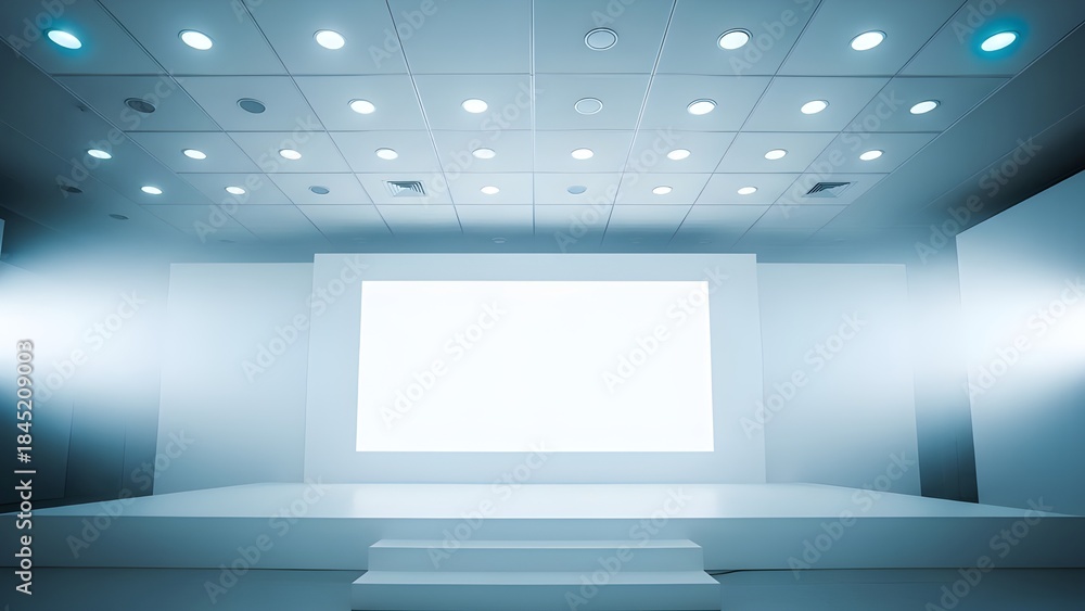 custom made wallpaper toronto digitalIlluminated empty stage with a large white screen, ready for a presentation or performance
