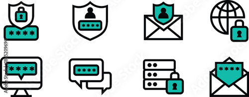 Editable Icon Set of Cyber Security, username, hash, authentication, encryption for Web Developers, UI UX Designers, and Digital Asset