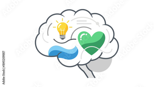 creative conceptual illustration of mind with innovative ideas symbolized by light bulb and heart