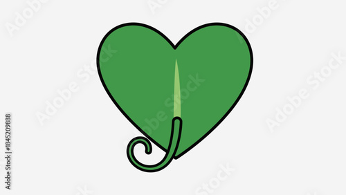 Creative illustration of a heart-shaped leaf with a curling stem representing nature and love