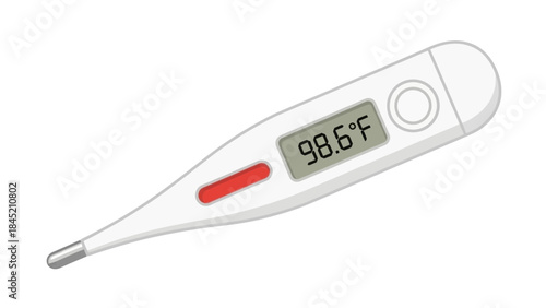 Digital medical thermometer displaying a temperature of 98.6 degrees Fahrenheit accurate for