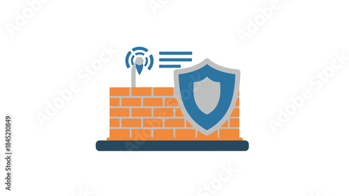 digital security concept with firewall and shield representing protection of information systems