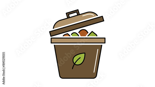 Eco-friendly compost bin with lid and assorted organic waste for sustainable waste management