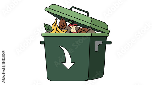 Eco-Friendly Food Waste Recycling Bin with Open Lid and Organic Compost Items