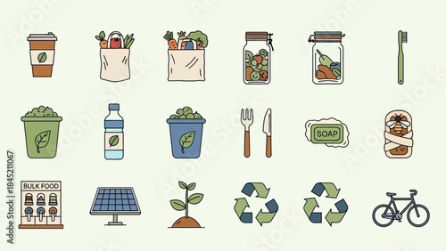 Eco-Friendly Lifestyle and Sustainable Practices Illustrated with Reusable Containers, Solar