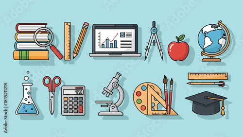 Educational tools and scientific instruments collection for learning and research