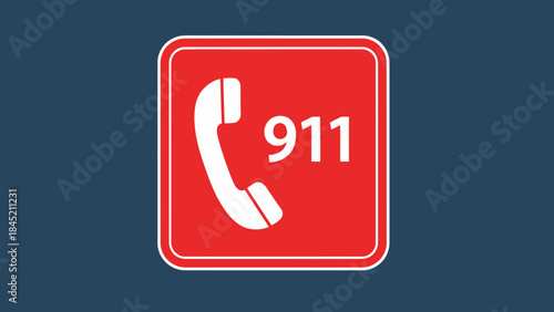 Emergency Phone Icon Signage Indicating Critical Hotline Number 911 for Urgent Contact