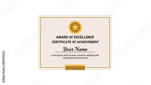 Tableau sur toile Elegant Certificate of Achievement for Recognition of Excellence with Gold Badge