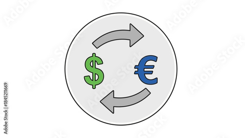 Global currency exchange concept illustrating dollar and euro transactions in a circular flow