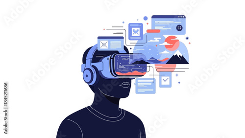 Futuristic Virtual Reality Experience with Advanced Digital Interfaces for Immersive Technology