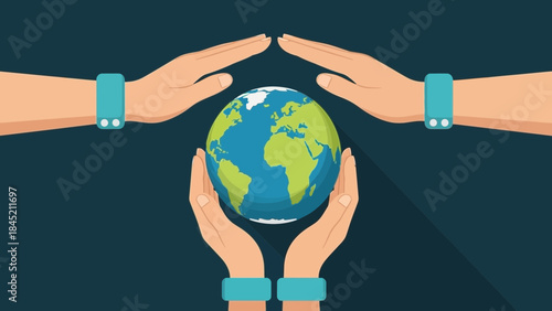 Global environmental protection concept with hands encircling the Earth symbolizing unity and