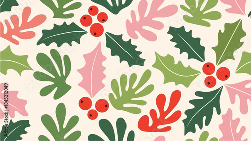 Abstract Matisse Cutout Style Holly Berry Pattern Vector
