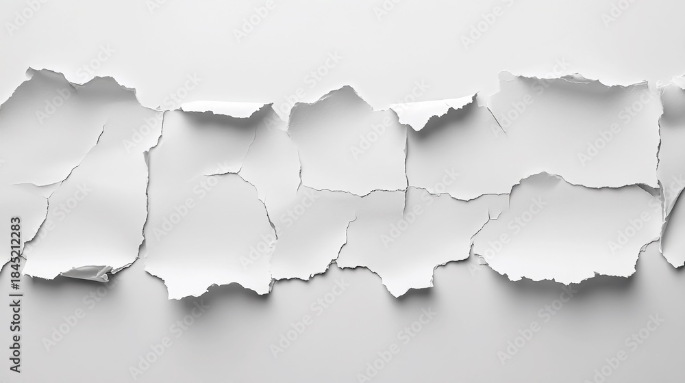 Fototapeta premium White ripped paper torn edges, isolated in strips.