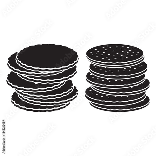 Bundle collection set design two stacks of round cookies or crackers silhouette art design illustration