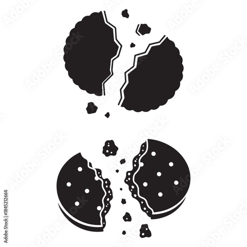 Bundle collection set design broken cookies cracking apart vector icon silhouette art design illustration