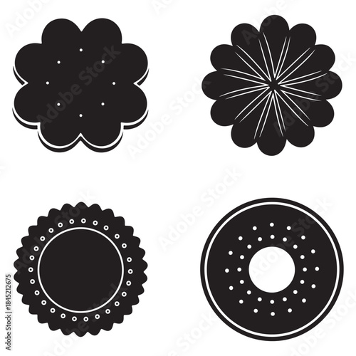 Bundle collection set design four black cookie cutter shapes set silhouette art design illustration