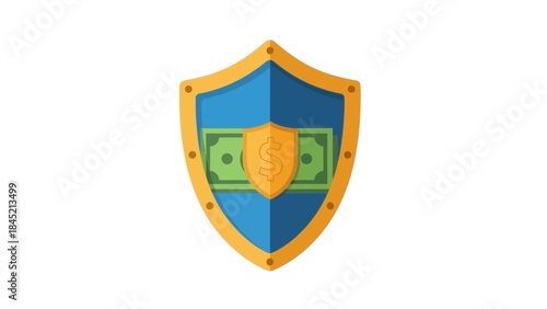 illustration of a shield with dollar bill and security emblem symbolizing financial protection