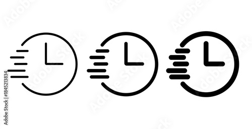 Quick icon vector set featuring fast delivery, speed, and quick execution symbols with clean minimal design for logistics, services, apps, and business interface projects.