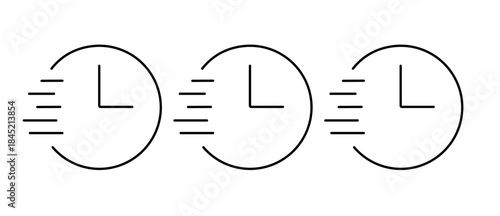 Quick icon vector set featuring fast delivery, speed, and quick execution symbols with clean minimal design for logistics, services, apps, and business interface projects.