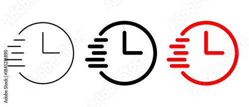 Quick icon vector set featuring fast delivery, speed, and quick execution symbols with clean minimal design for logistics, services, apps, and business interface projects.