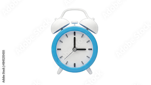 Blue Alarm Clock Showing Time on White Background