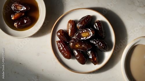 Top view Ramadan Eid dates plate minimalist style