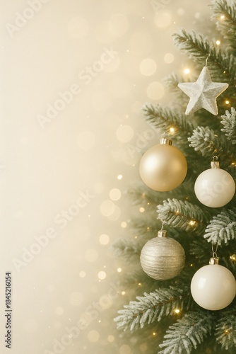 Christmas tree decoration with soft gold bokeh for minimal luxury holiday greeting and seasonal banner