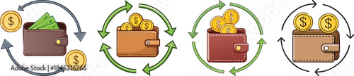 Investment cycle icon arrows connecting wallet coins dollar finance growth concept economy wealth strategy savings