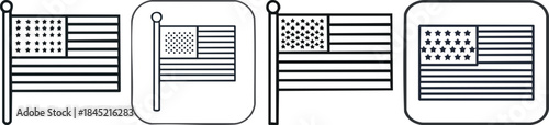 American flag icon thick black line art flat minimal patriotic national symbol freedom heritage emblem