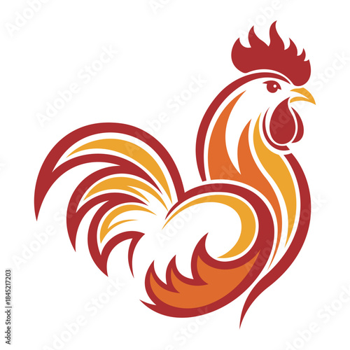 Stylized chicken logo with bold yellow and red colors