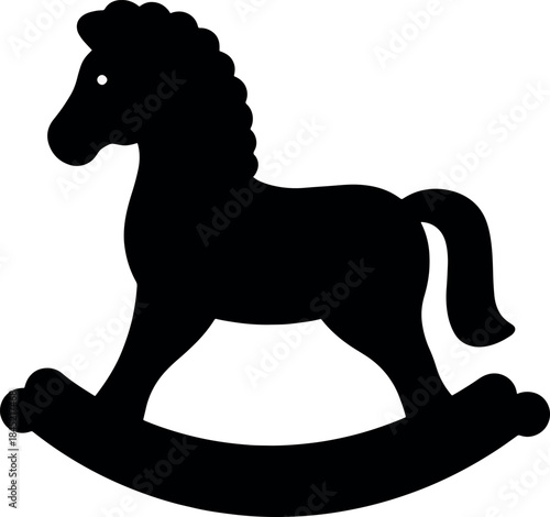 Silhouette of a Toy Rocking Horse on White Background for Children's Playroom Decor