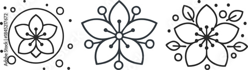 Stylized black cherry blossom icon Japanese sakura spring beauty floral symbol nature elegance tradition design