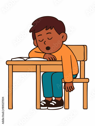 A sleepy student fell asleep on his school desk.