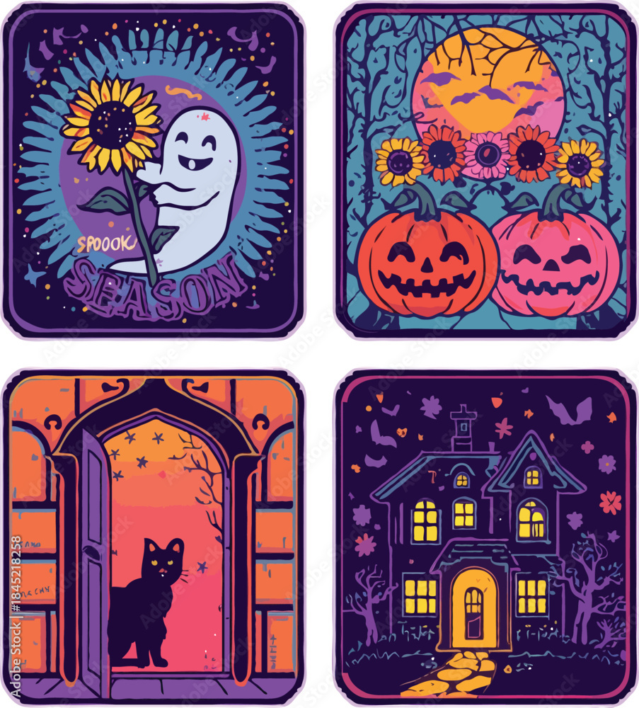 Fototapeta premium Halloween Illustration – Spooky Pumpkin Ghost Witch T-Shirt Design
