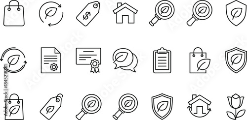 Eco- Friendly and Business Icons in Outline Style shopping bag leaf