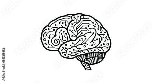 Intricate digital brain illustration symbolizing artificial intelligence and complex thought processes