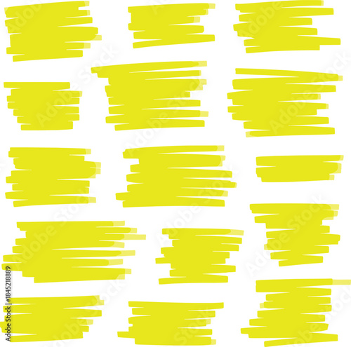 Yellow brush stroke highlight texture set featuring hand drawn marker swashes and abstract paint elements