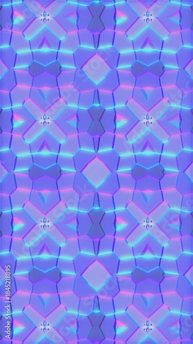 Neon blue, pink, and white geometric shapes repeat in a seamless pattern. Vertical orientation.