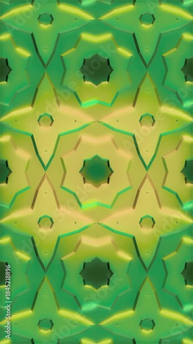 A vertical shot of an interesting green and yellow surface with an appealing repeating geometric design.