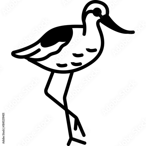 Avocet Wading Bird Fill Icon: Shorebird and Wetland