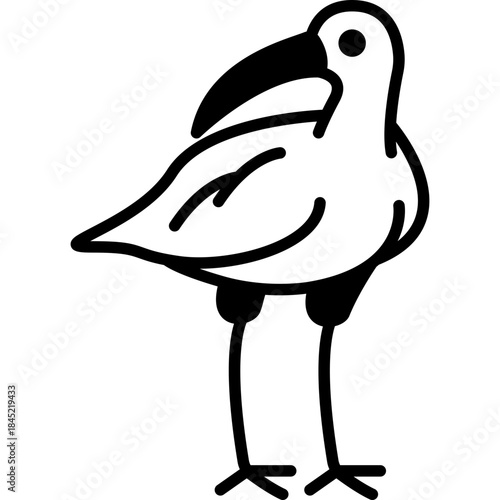 Curlew Wading Bird Fill Icon: Shorebird and Coastal