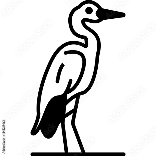 Heron Wading Bird Fill Icon: Wetland and Nature