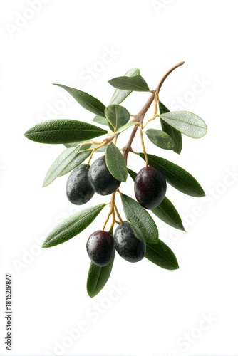 Wallpaper Mural Fresh black olives with green leaves on branch isolated on white background Torontodigital.ca