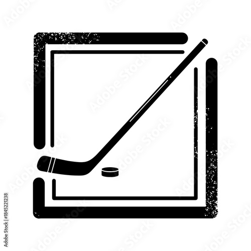 Grungy Black and White Ice Hockey Stick Puck Sports Icon